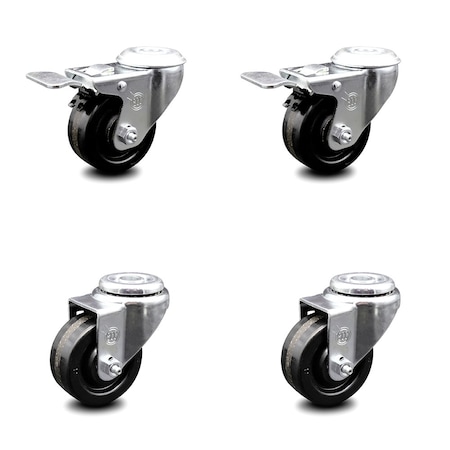 SERVICE CASTER 3 Inch Phenolic Wheel Swivel Bolt Hole Caster Set with 2 Total Lock Brake SCC SCC-BHTTL20S314-PHS-2-S-2